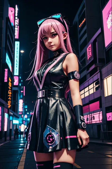 anime girl in a dress and headband standing in front of a building, digital cyberpunk anime art, digital cyberpunk - anime art, ...