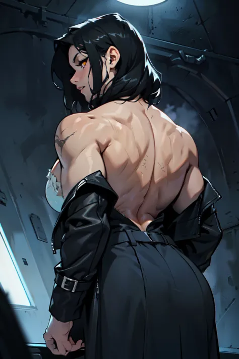 tired black hair yellow eyes pale skin muscular girl toned body large breasts embarrassed huge muscles tired tired dark atmosphere dark atmosphere dark atmosphere dark atmosphere dark atmosphere dark atmosphere dark atmosphere dark atmosphere dark atmosphe...