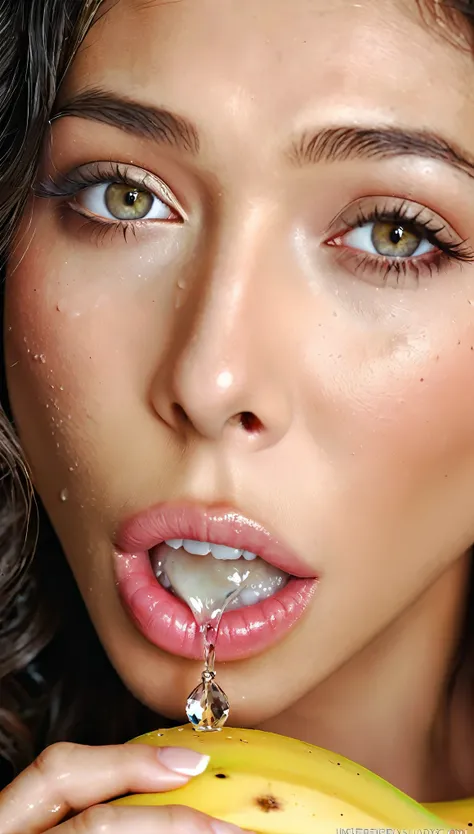 (masterpiece, best quality: 1.2), 1wavy hair secretary,Sexy eyes,Head close-up,Wet sexy lips,Excited expression,A lot of saliva ,eating banana,earrings((Black business clothes))High resolution, masterpiece, anatomically correct, Exactly, best quality, sup...