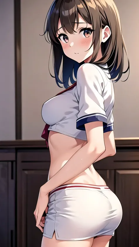 anime style: Kimi no Koto ga Dai Dai Dai Dai Daisuki na 100-nin no Kanojo, symmetrical face, white woman and light brown hair, young woman of 1, very realistic anime, a slave woman from ancient Egypt with a crop top period linen, short tight miniskirt, bod...