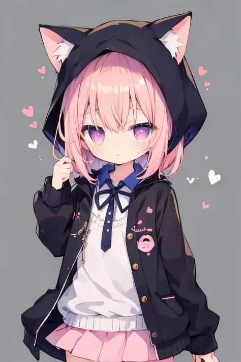 Browsing Caution,short, Light pink hair、cardigan、Pink Skirt、Putting on a collar、Elementary school girl、Very beautiful and Shining Eyes、Shining Eyes、1 person、Cat ear、(((((Small body)))))、heart❤、((Sweat、vapor)）