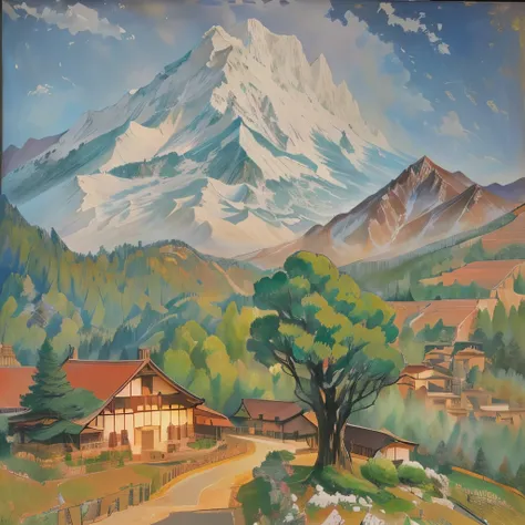 Painting of a mountain with a house in the distance, Caesanne風, inspired ポール・Caesanneによる, Caesanne, inspired Caesanneによる, inspired ポール・Caesanneによる, Caesanneによる, ポール・Caesanneによる, Red Mountain々Scenery of, ポール・Caesanneによる, Post-Impressionism