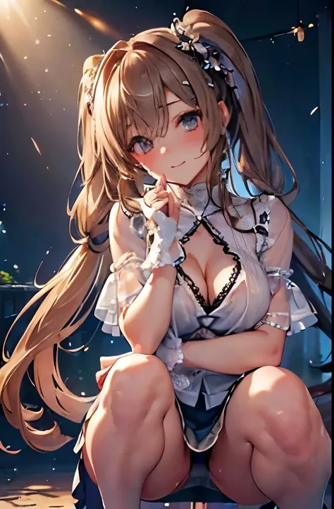 ((((Highest quality, High resolution)))), Extremely detailed 8K, Beautiful girl with slim body, (Ultra HD, Very detailed, Very detailed, Very realistic, Ultra-realistic, Photo Real), (One girl:1.5), Long Hair、Twin tails、Brown eyes, (Medium Breast: 1.2), (B...