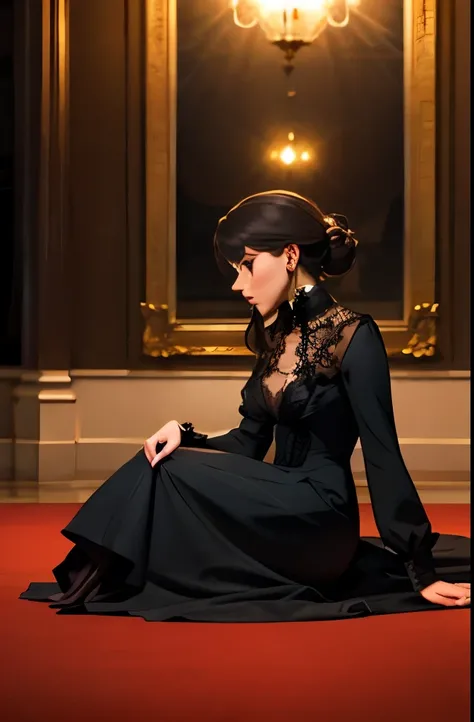 there is a woman sitting on the floor in a dress, rococo dress, # rococo, rococo queen, dress in the style of rococo, rococo fashion, rococo ruffles dress, victorian style costume, victorian inspired clothing, with victorian clothing, in victorian aristocr...