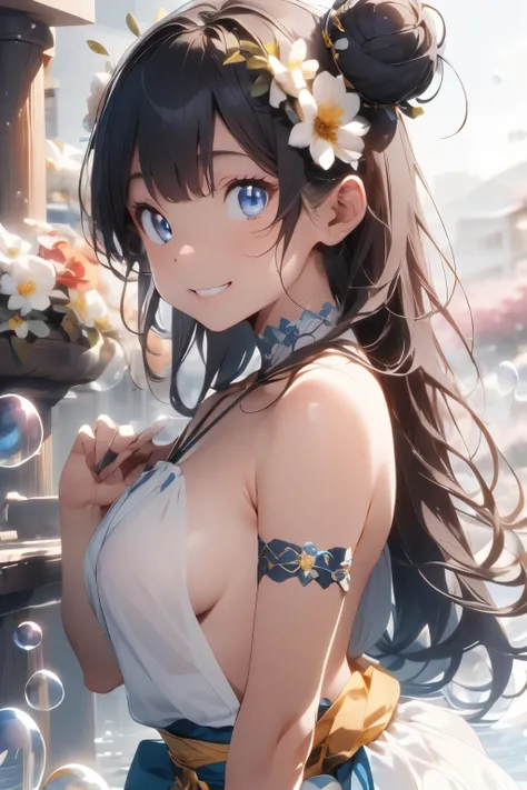 ((Top Quality)), ((Excellent)), (Details), ,((Daikokuten)), ((Daikokuten is the Japanese Goddess of Wealth)),((Paradise)), One girl ,((Dark Skin)), ((Nice Hands)), ((Perfect Hands)), Goddess, Full Body, Sunrise, Ultra Realistic, Stunning Environment, Brigh...