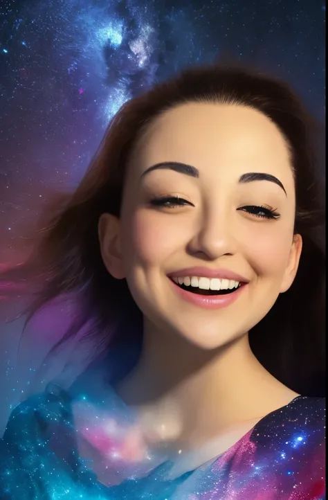 High detail, super detail, super high resolution, girl enjoying her time in the dream galaxy, surrounded by stars, warm light sprinkled on her, background is starry sky with colorful galaxies and galaxy clouds, stars flying around her, delicate face, addin...