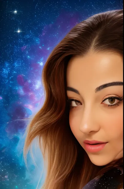 High detail, super detail, super high resolution, girl enjoying her time in the dream galaxy, surrounded by stars, warm light sprinkled on her, background is starry sky with colorful galaxies and galaxy clouds, stars flying around her, delicate face, addin...