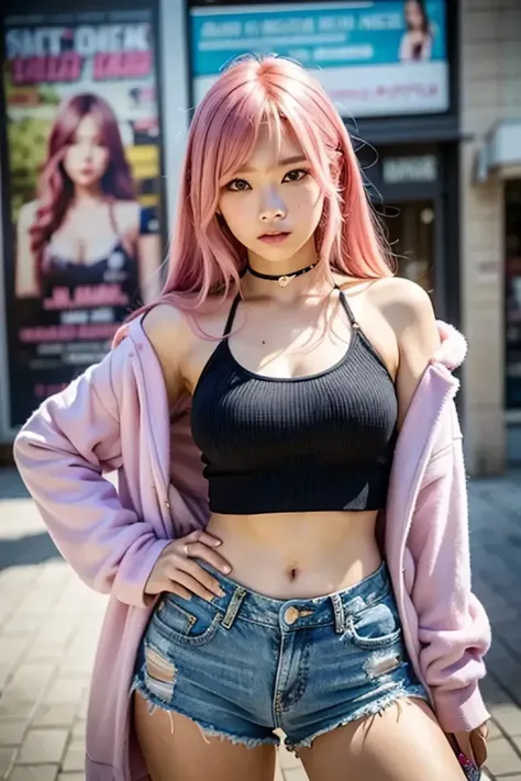 arafed woman Pink Hair and a black top posing for a picture, Real life anime girls, Korean Girls, Cute girl with pink short hair, Pink Girl, young Asian Girl, Pink Hair, Asian Girl, Enchanting anime girl, Gorgeous Young Korean Woman, beautiful Asian Girl, ...