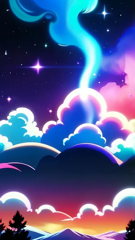 Dreamy anime scenery, Multicolored space smoke , 8k