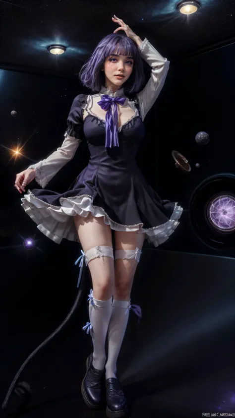 (1 lady), (Best quality at best:1.4), (ultra - detailed), (extremely detailed CG unified 16k), A Beautiful Woman with Perfect Figure: 1.4, Sharp Focus: 1.2, purple hair, very detailed, High-definition RAW color photo, professional photoshooting, amazing fa...
