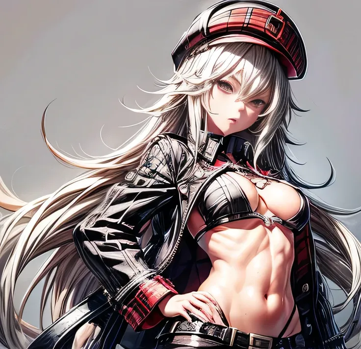 God Eater　Arisa　Platinum Blonde　long hair　Belly button exposed　red and black checked hat　　Beauty