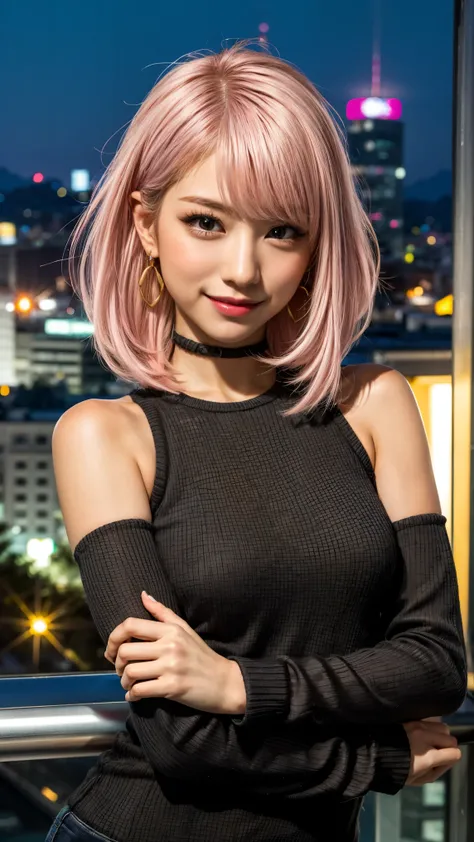 Highest quality, Tabletop, Ultra-high resolution, (Realistic:1.4), (Japanese Idols),RAW Photos, One Girl, night,Detailed skin,Blurred cityscape of South Korea,,Blonde, (Pink inner hair:1.3),Glossy Lips,smile,(Model pose:1.2),2,Beautiful and beautiful eyes,...