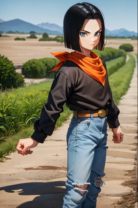 a masterpiece, best quality, detailed and expressive eyes, perfect facial features, high resolution, 1 boy, alone, android 17-in...