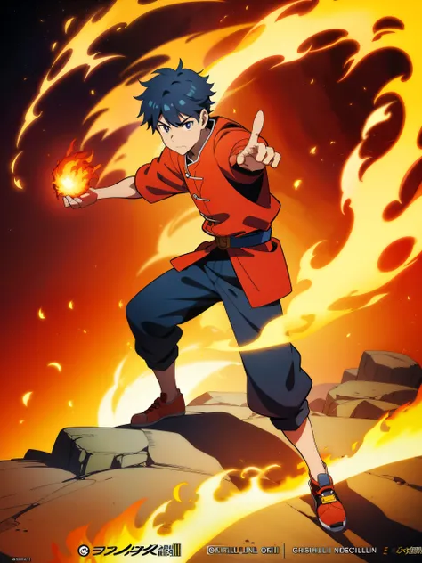 a cartoon picture of a man with a fireball in his hand, concept art inspired by Cliff Childs, pixiv contest winner, sots art, fire!! full body, in the style of sifu 🔥 😎 🕹️ 👀 :2, official art, high quality fanart, striking manga artstyle, epic anime style, ...