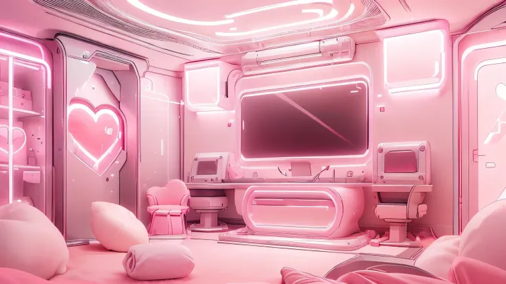 pink and white gaming room, kawaii streaming room, ((no human, no people)), background