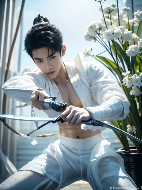 (A asian pretty Boy, cute boy, Nude posing:1.1), (absurdres, realistic, masterpiece:1.2), A hyper-realistic, RAW photo, best quality, 8K, man, chinese idol, very handsome, perfect face, intricate detail, Extremely detailed, (photorealistic:1.5), profession...