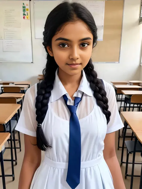 srilankan school girl , school white frock,in the classroom, frock with pockets , wearing white vest camisole as a undergarment ...