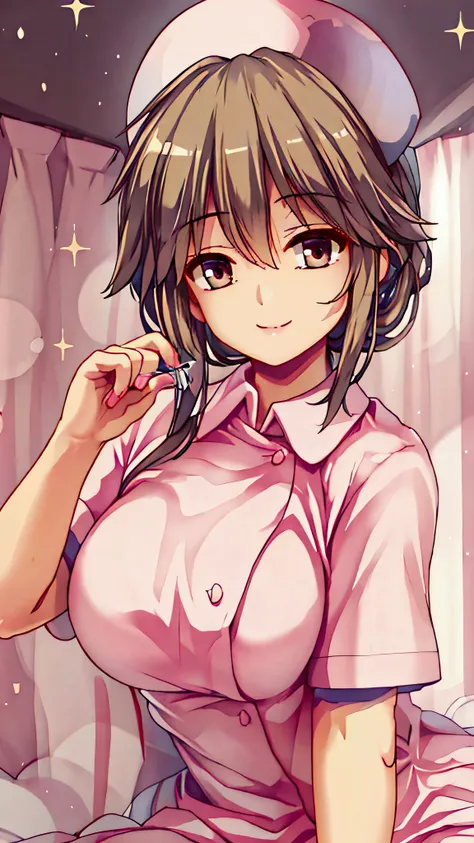 hospital, nurse, Having an injection, Blur the background,smile,Glitter effect,Highest quality, 8K, High resolution, masterpiece:1.2, Very detailed, Realistic:1.37, High resolution, 超High resolution, Ultra-fine painting, Very detailed, Professional, Vibran...