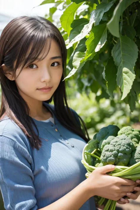 A woman holding vegetables