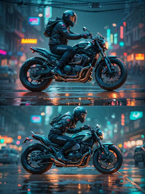 (((Masterpiece))), Best Quality,raw photo, High-resolution photograph,realistic details, Create a masterpiece image featuring two guys riding on one motorcycle in a dystopian city, futuristic city. The scene is set in the year 2527 and captures the essence...