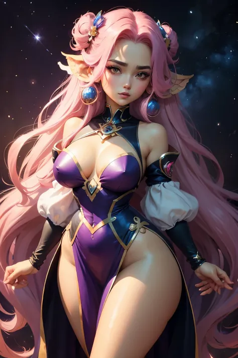 Close-up de uma mulher com cabelo fullcolor e colar, anime girl with cosmic hair, The gentle vitality of Rossdraw, guvez style artwork, fantasy art style, fullcolor], vibrant fantasy style, Ross cartoon full of vitality, cósmico e fullcolor, Guweiz, colorf...