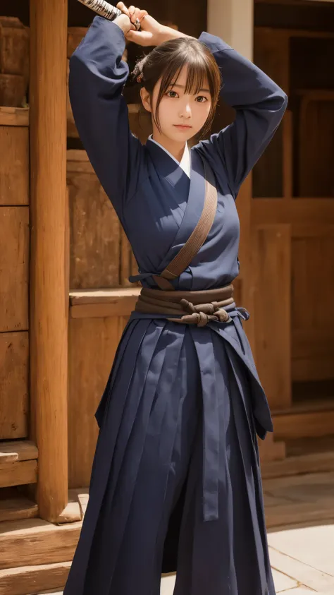 Kendo uniform, Japanese Sword, 両手にJapanese Swordを持って戦う, Stretch your arms out in front of you, View your viewers