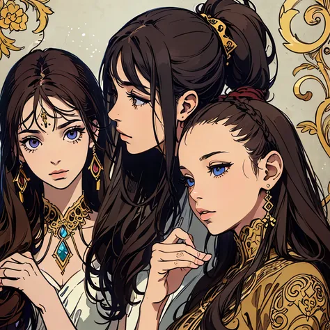 ( absurdly , high quality , ultra detailed ) ,( hand detailed ) ,girl with her daughters, very long hair, beautiful ( eye detail...