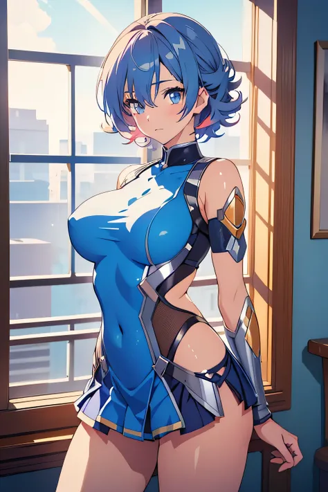 An anime girl in a blue uniform is posing in front of a window, I also make fan art, Highly detailed official artwork, Enchanting anime girl, Anya from Spy x Family, Highly detailed art gems, Detailed digital anime art, Best anime 4k konachan wallpaper, Be...