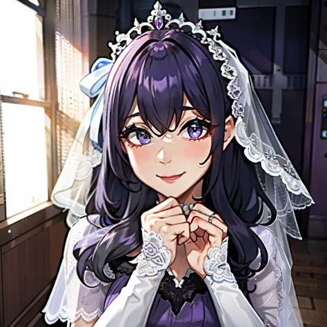 A girl in a purple dress invited to a wedding 