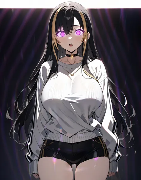 score_9, score_8_superior, score_7_superior_anime, highest quality, no correction,1 person, black hair, black and gold ,((streak...