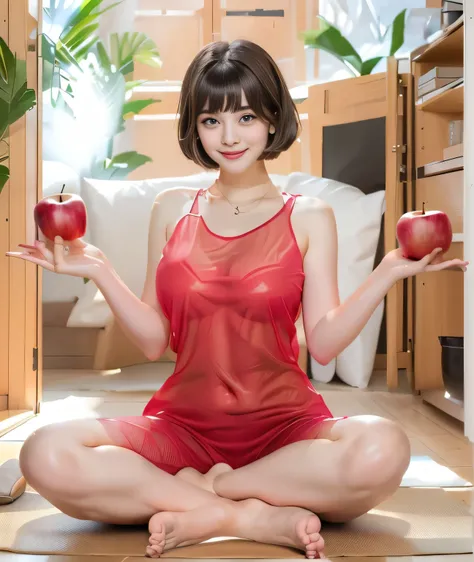 {{{hold your hands out as if you were holding an apple::1.8}}},{{{blunt bangs、short hair:1.6}}}},,{{girl sitting on a mat and do...