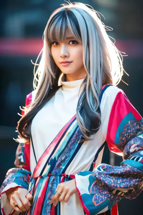 Masterpiece, high quality, high resolution, 8K, (solo:1.2), ((1girl)), Japanese woman, detailed face, detailed eyes, correct body structure, upper body, ((White hair:1.2)), very long hair, messy hair, slender body, seductive silhouette, luminous bones, dep...