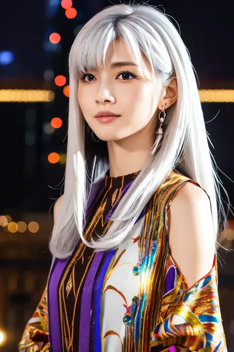 Masterpiece, high quality, high resolution, 8K, (solo:1.2), ((1girl)), Japanese woman, detailed face, detailed eyes, correct body structure, upper body, ((White hair:1.2)), very long hair, messy hair, slender body, seductive silhouette, luminous bones, dep...