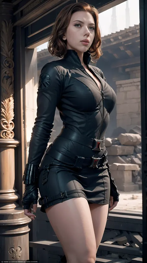 ((best qualityer)), ((work of art)), ((Scarlett Johansson)) (detailded), face perfect, perfectbody, playful 30 year old woman, sultry posing. Inside a temple, wearing female armor, huge boobies, huge ass, whole body, half nude, topless, sexy look.