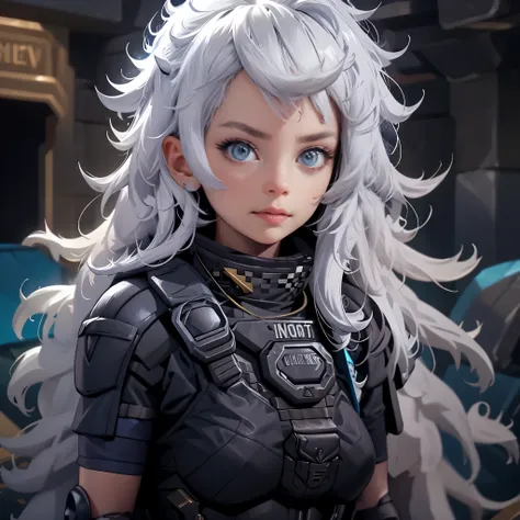 envision a 8k, highres, cinematic, beautiful close up portrait of a woman with a mature face with white hair, gray eyes, riot ge...