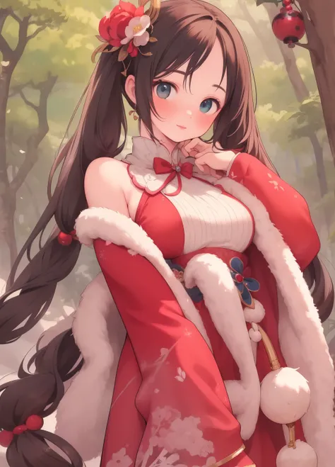 (masterpiece、Highest quality、Highest quality、Official Art、Beautiful and beautiful:1.2)、(One person:1.3)Hatsune Miku、Twin tails,Beautiful breasts, Katsushika Hokusai,A woman in a red dress holding a sword in the forest, Blade and Soul, Beautiful fantasy emp...