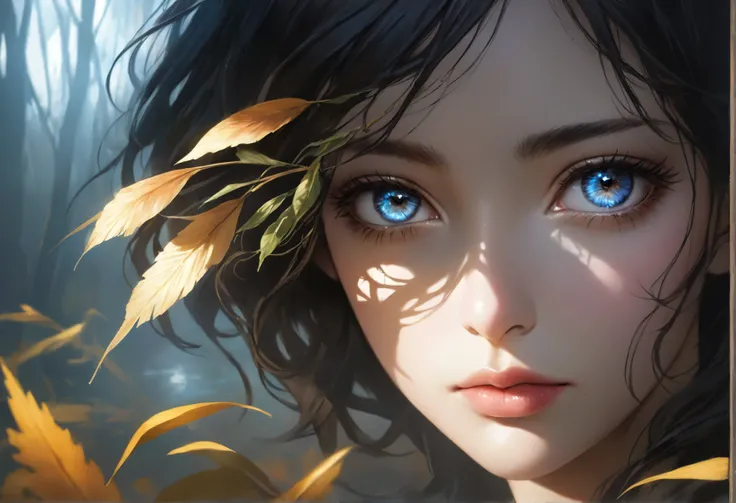 Reed landscape, bright canvas, The reed leaves flutter., Transparent holographic reflection, 갈대 잎으로 만들어진 초realistic 풍경, Make viewers speechless, A beautiful world, 1 Indian woman, detailed eyes, black eye, detailed lips, very detailed face, long eyelashes,...