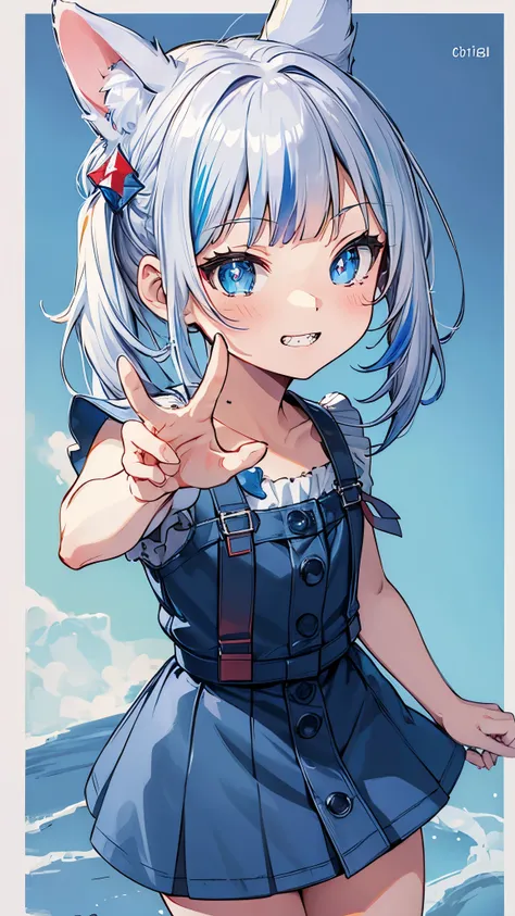 gura_neko, blue dress, cat ears, side ponytail,(chibi:1.5),grin,sharp teeth,masterpiece,Noise Reduction,perfect anatomy,high resolution, ultra-detailed, ultra-detailed face,game cg,dutch angle ,beautiful detailed eyes,visualart,five fingers, perfect hands,...