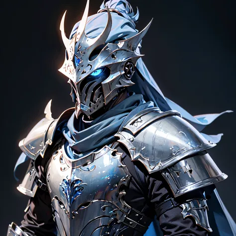 envision a 8k, highres, cinematic close up portrait of a faceless knight named artorias with a slender body with grand silver ar...