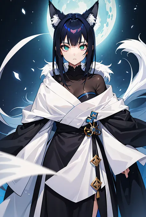 Fox girl with blue-black hair and her tail was also that color, only at the end it had a white color., green eyed, Her skin was somewhat pale and she used to have a pinkish hue to her cheeks., He was approximately 1 m tall..60, I always tried to show a cal...