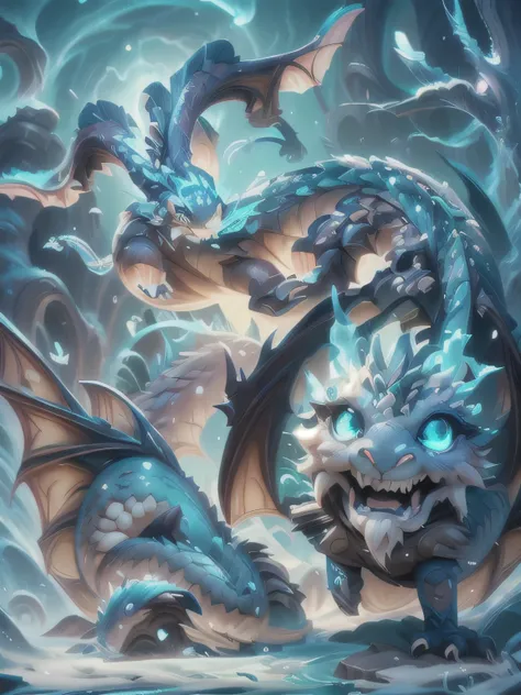 a close-up of a blue-faced dragon with an open mouth, splash art style of hearthstone, hearthstone art, fantasy chinese dragon i...