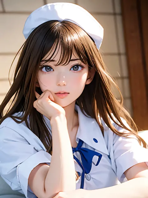 High resolution, 8k, Highest quality, detailed, Semi-realistic anime, Anime 3D Style, Smooth anime CG, One Girl, 20 year old Japanese woman, slim, Modeled, Shiny brown hair, detailedな顔, Beautiful and detailed, Glowing Skin, Hard Focus、Film Grain, Soft ligh...
