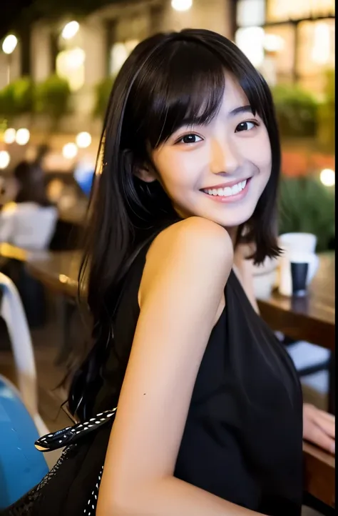 Beautiful girls、Cafe、Black Hair、evening、1,whole body,Japanese,smile,Sit at the table,