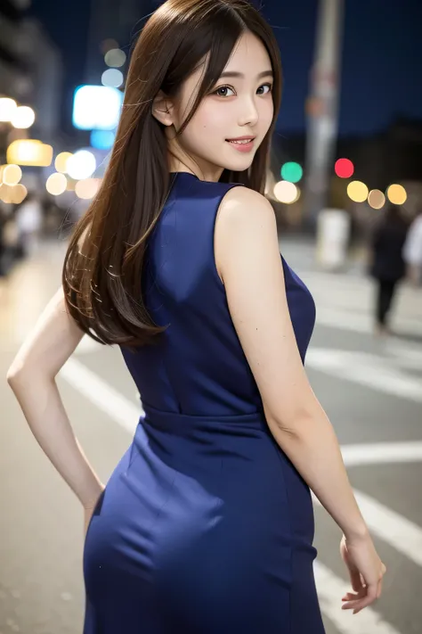 Highest quality, Soft Light, Beautiful gradation, Ultra-high resolution, (Realistic:1.4), RAW Photos, ,fashion magazine, whole body、Knee Shot, (((look back:1.2), (Push out your hips:1.2))), Of Japanese, young woman, alone, cute, (pupil, Light in your eyes)...