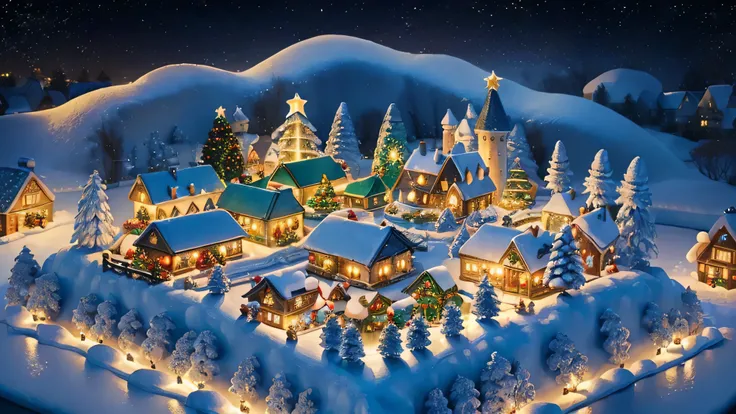 (professional 3D:1.3), (isometric:1.5), design a breathtaking christmas village,((holiday magic)), river of milk, winter wonderland, warmth, masterpiece, 16k, superb quality, highly detailed, approaching perfection,relax,cozy