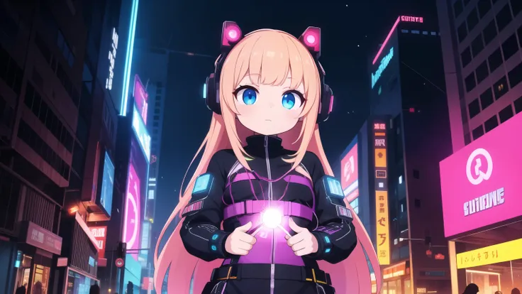 masterpiece, Highest quality, Super detailed, Anime Style, In the high-tech city, A cute girl manipulates electricity, Sparks fly along her fingertips. Cyberpunk style outfit, Has a circuit-like pattern, She skillfully harnesses the energy of the cityscape...