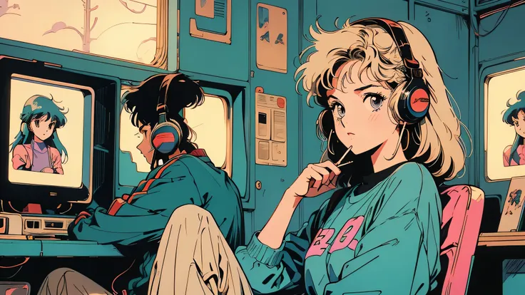 retro arcade anime girl, 80年代のanime atmosphere, 80s anime style, retro anime girls, 1980's anime style, retro anime images, anim...