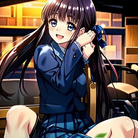 (highest quality, masterpiece, full hd, high definition: 1.2), (japanese game cg art of beautiful giggling seated girl, charming...