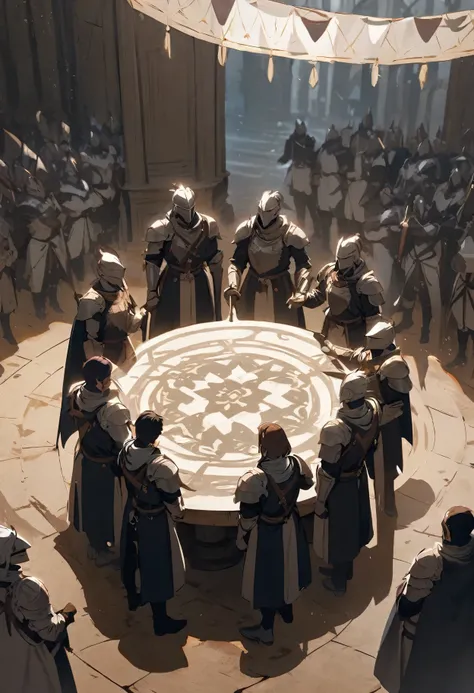 Knights standing around a round table