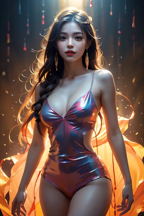 The vibrant 8K resolution image captures the 20-year-old Asian beauty mid-dance, her skin glowing under the vibrant Brazilian samba carnival lights. Her precise and perfect anatomy, her detailed face with sparkling eyes and endearing smile are depicted in ...